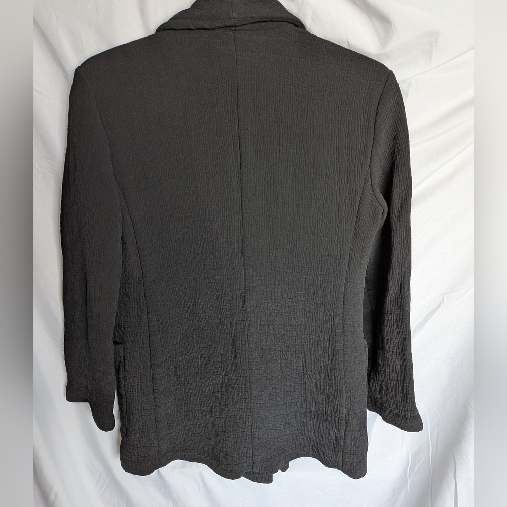 Eileen Fisher Silk Blend Sponge Texture Blazer - Minimalist Lagenlook - Black L - Picture 3 of 12